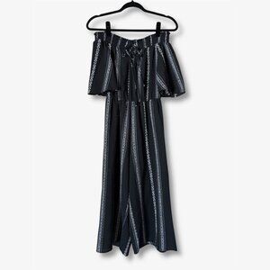 Bailey Blue Boho Off the Shoulder Wide Leg Jumpsuit Black White Womens Small 70s